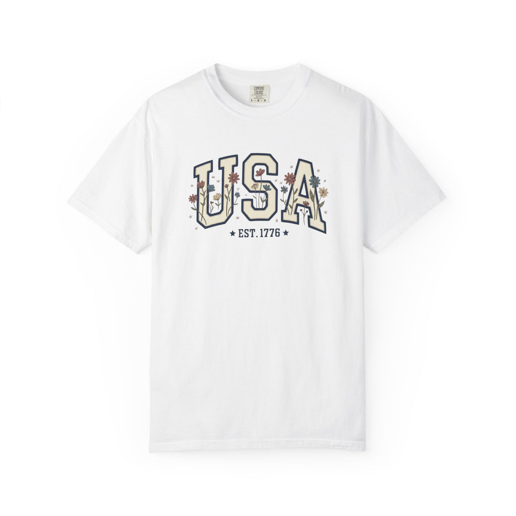 Vintage Patriotic American USA Print T-Shirt, Independence Day Red White Blue 1776 Unisex Graphic Tee