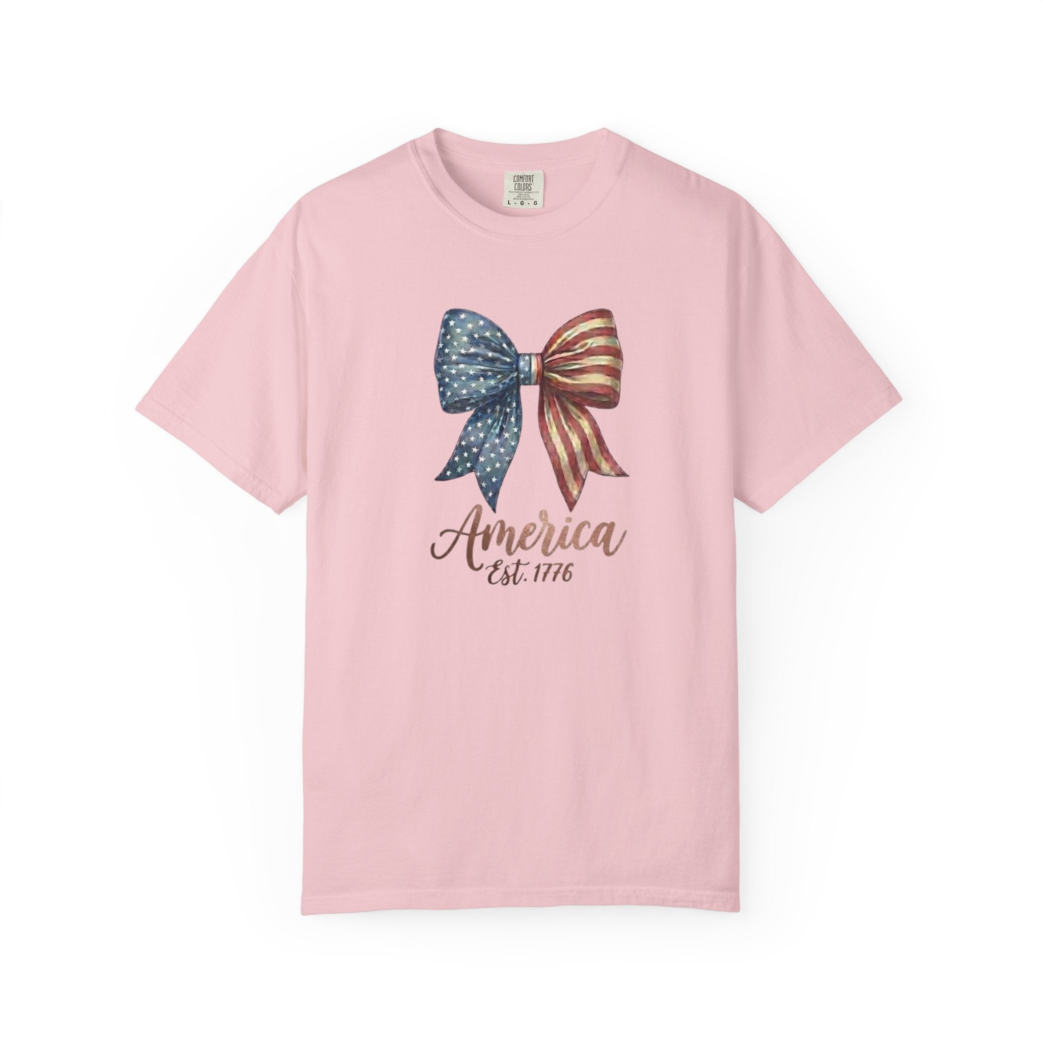 Vintage Patriotic American Bow Ribbon T-Shirt, Independence Day Unisex Red White Blue Graphic Tee