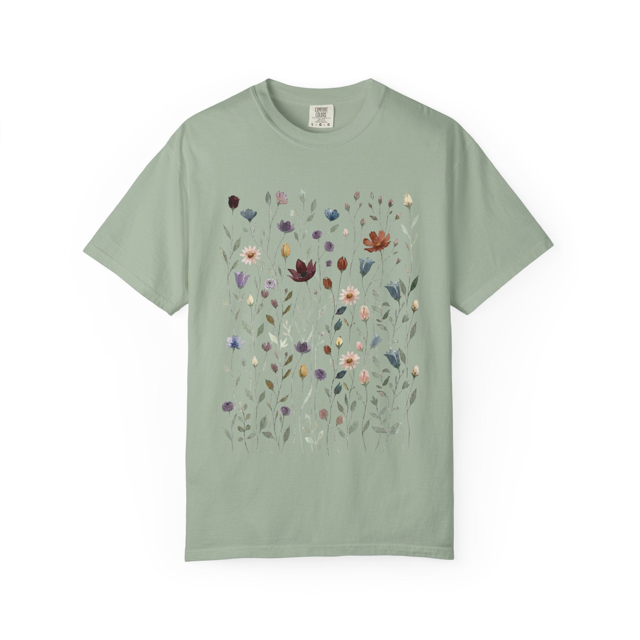 Wildflower Meadow Shirt, Dusty Purple Floral Pressed Flower Tee, Vintage Botanical Boho T-Shirt, Cottagecore Comfort Colors Gift for Her