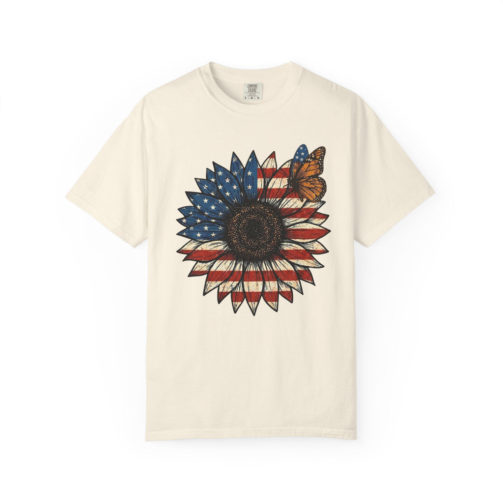 Vintage Patriotic American Sunflower T-Shirt, Independence Day Unisex Red White Blue Graphic Tee
