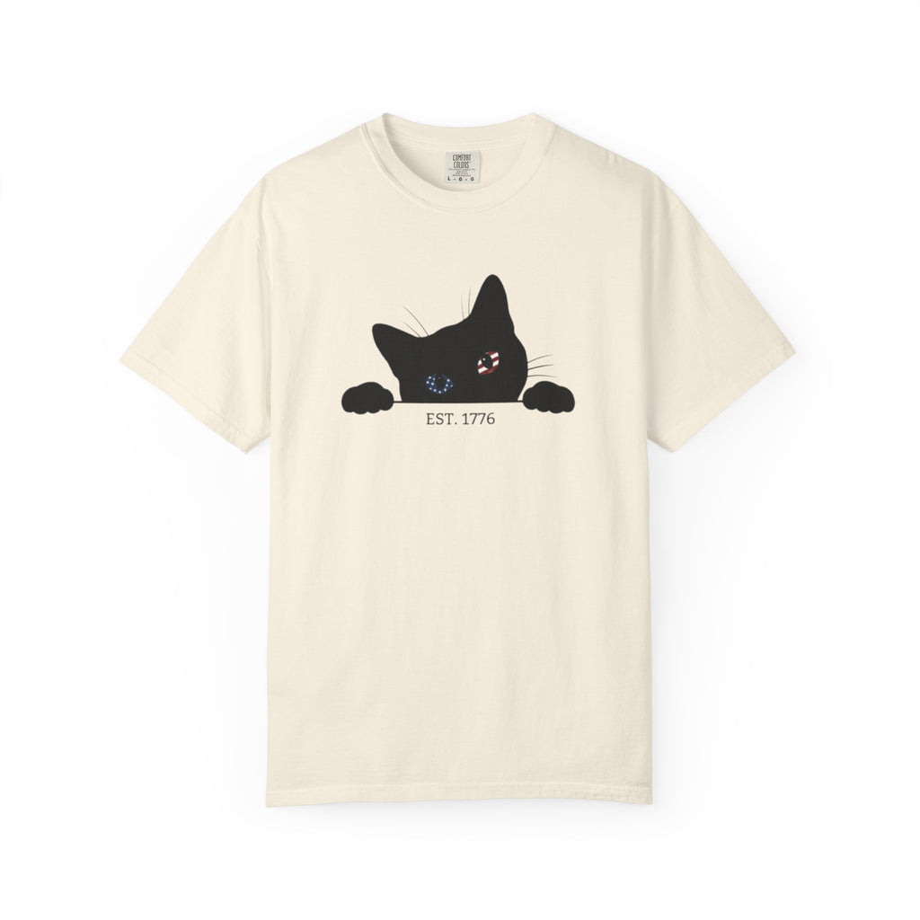 Patriotic Black Cat Shirt, 4th of July Peeking Cat Tee, Funny Cat Lover EST 1776 Graphic Shirt, Vintage Independence Day USA Tee, Gift