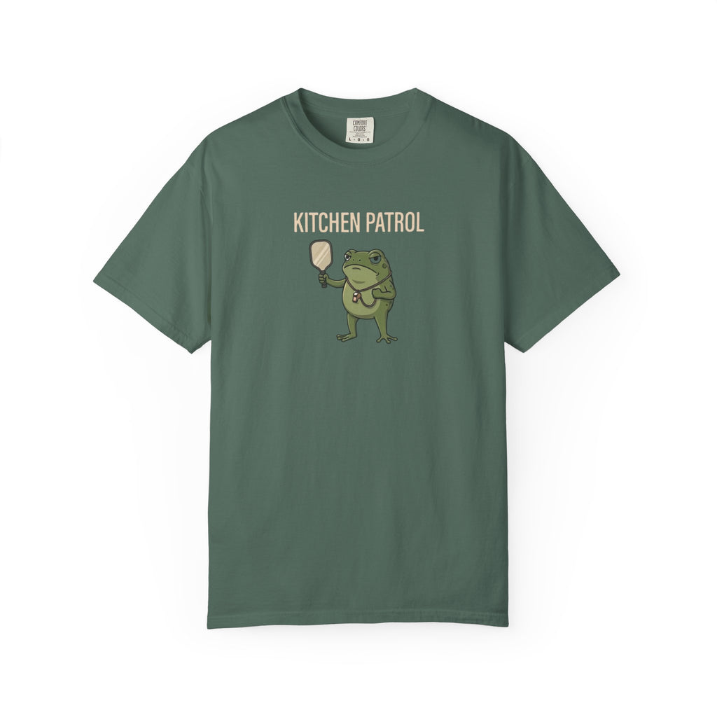 Kitchen Patrol Frog Pickleball t-shirt in Blue Spruce