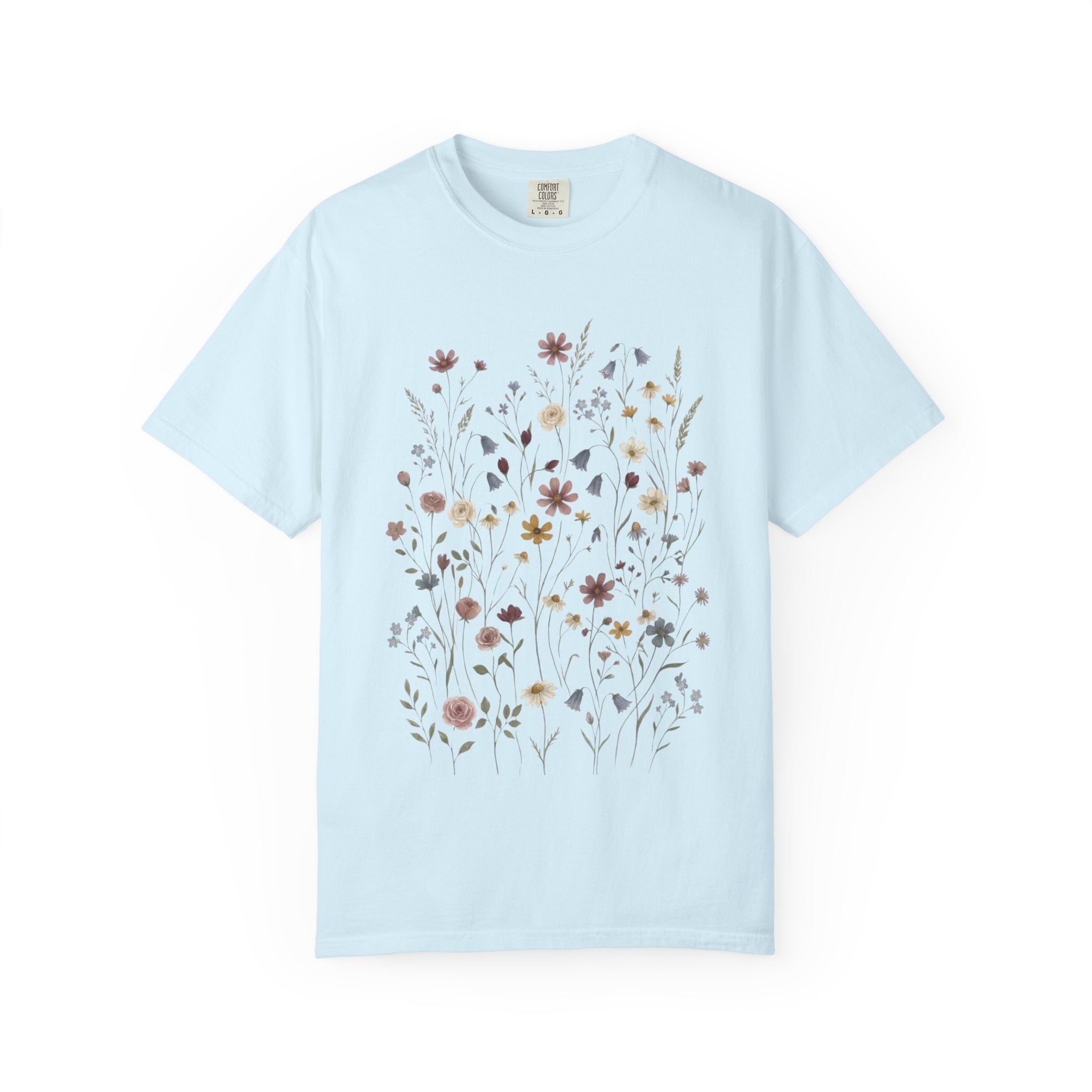 Wildflower Meadow Shirt, Dusty Rose Floral Tee, Neutral Botanical Pressed Flower T-Shirt, Boho Cottagecore Comfort Colors, Gift for Her