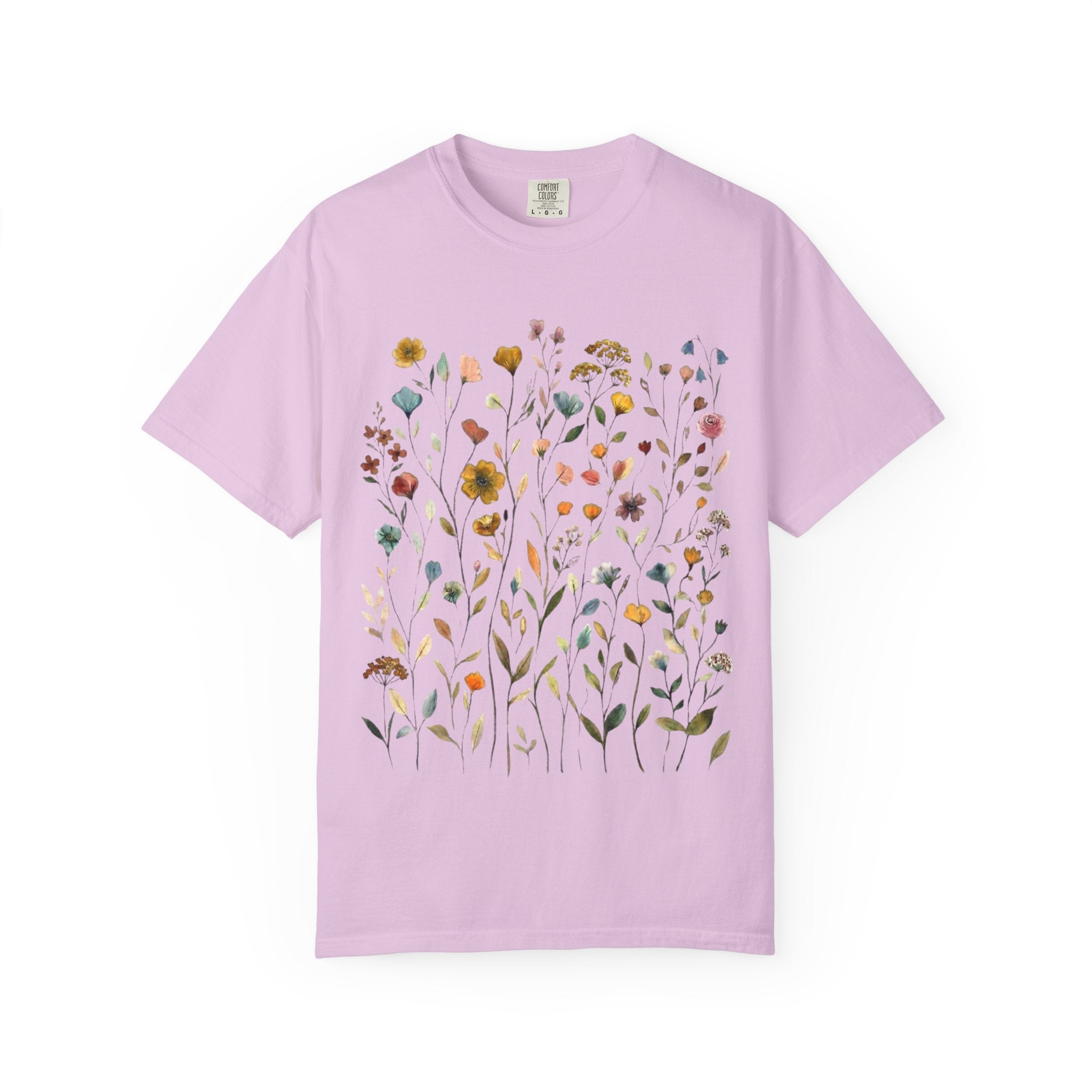 Wildflower Meadow Shirt, Muted Floral Pressed Flower Tee, Vintage Botanical Boho T-Shirt, Cottagecore Comfort Colors, Nature Gift for Her