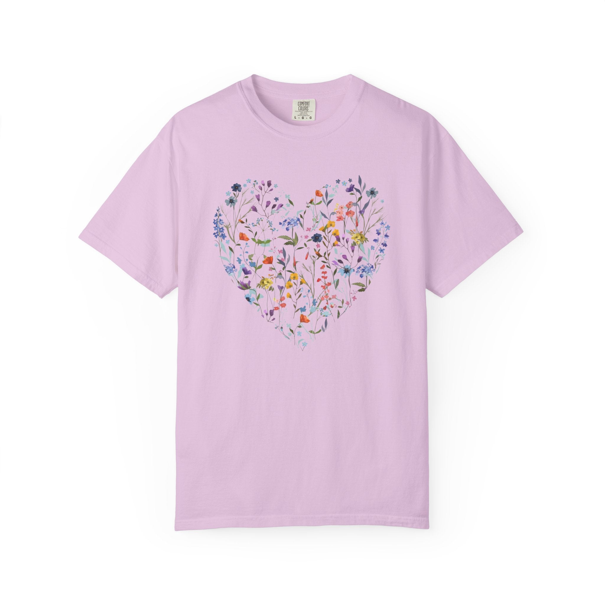 Wildflower Heart Shirt, Vintage Floral Comfort Colors Tee, Boho Cottagecore Botanical T-Shirt, Nature Lover Gift for Her, Women Garden Tee