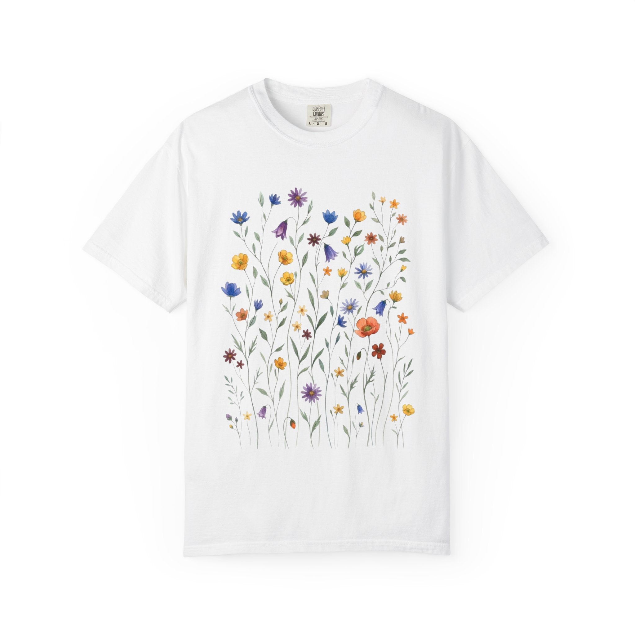 Wildflower Meadow Shirt, Dainty Floral Pressed Flower Tee, Delicate Botanical Boho T-Shirt, Vintage Cottagecore Comfort Colors, Gift for Her