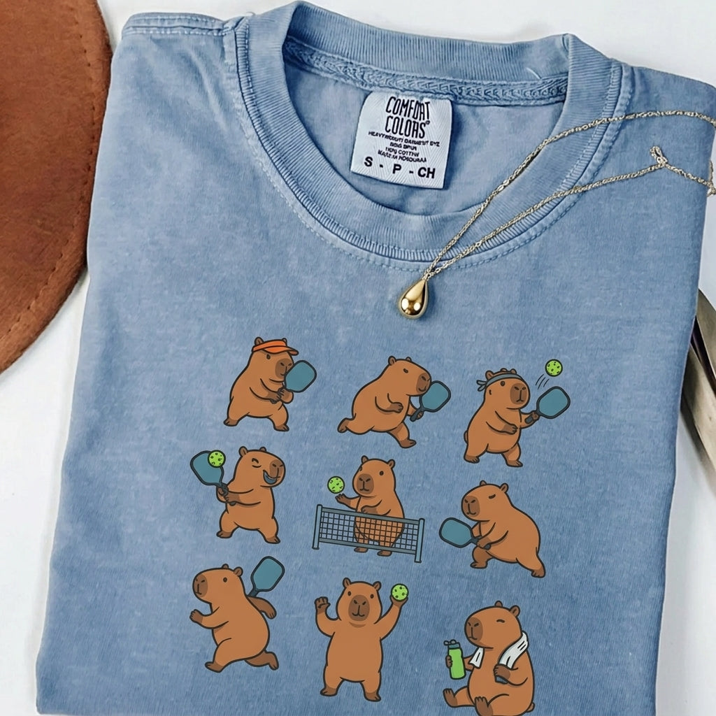 Cute Capybara Pickleball t-shirt in Blue Jean