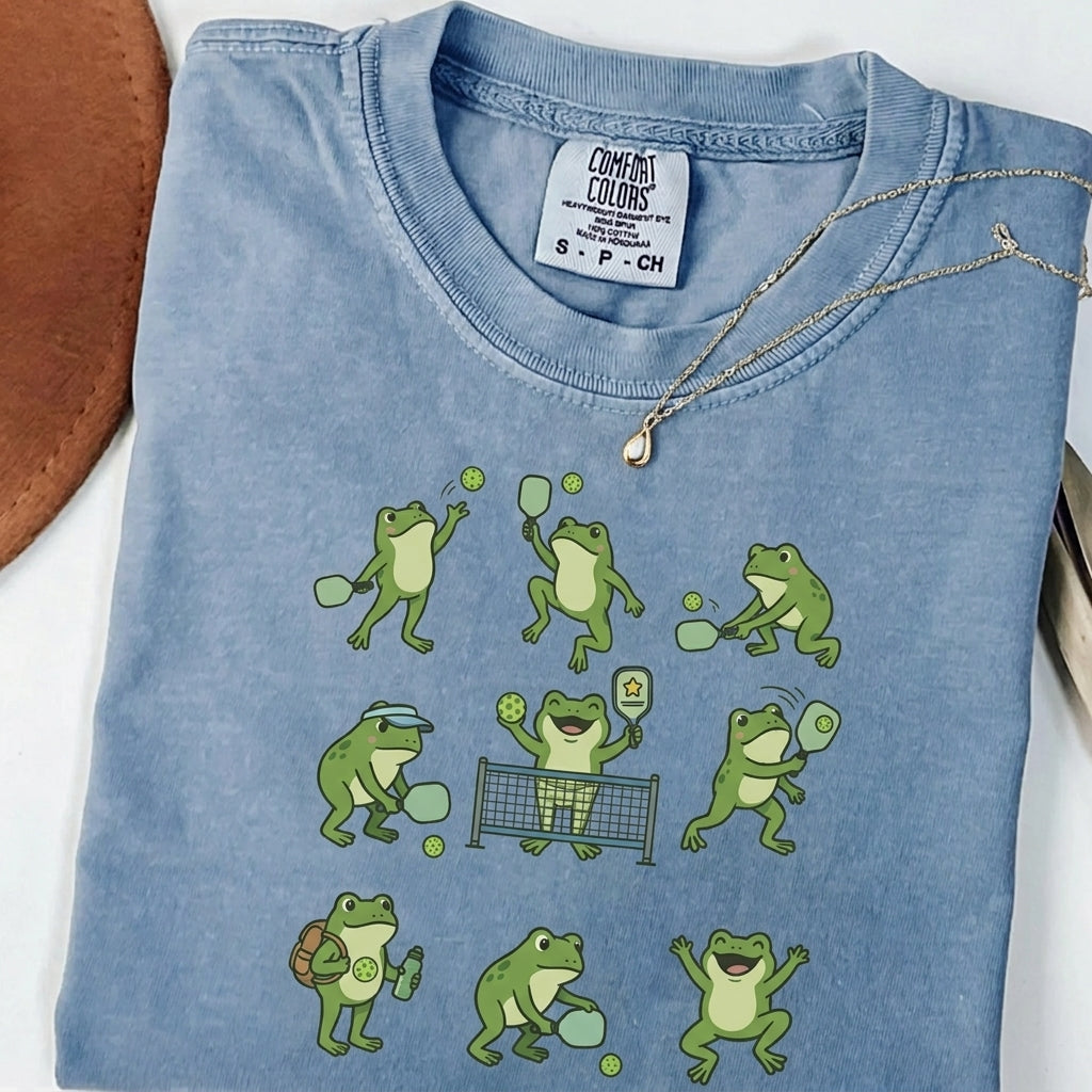 Cute Frog Pickleball t-shirt in Blue Jean