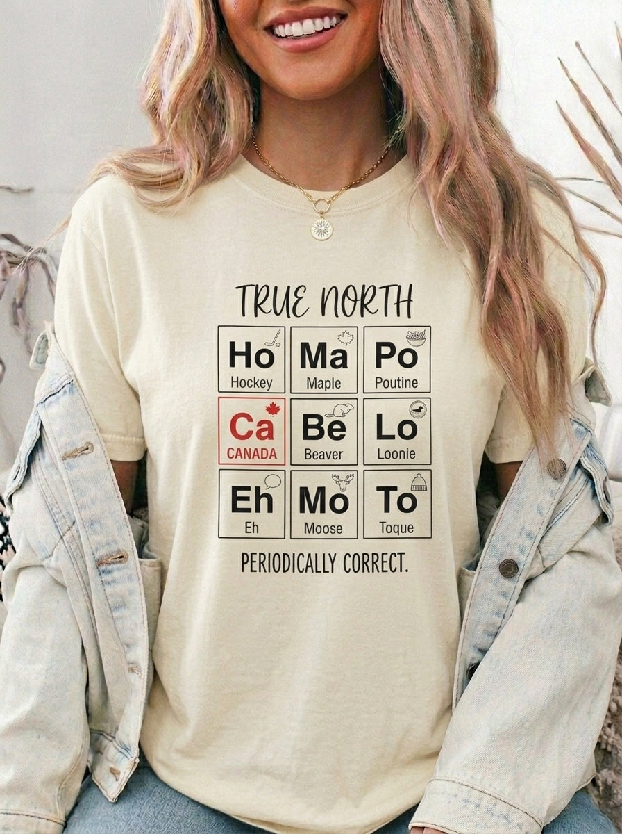 Funny Canada Shirt, Canadian Periodic Table Tee, True North, Unisex Canada Day Gift for Her & Him, Hockey Poutine Moose Eh, Comfort Colors
