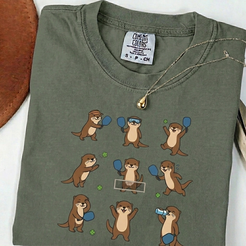 Cute Otter Pickleball t-shirt in Moss