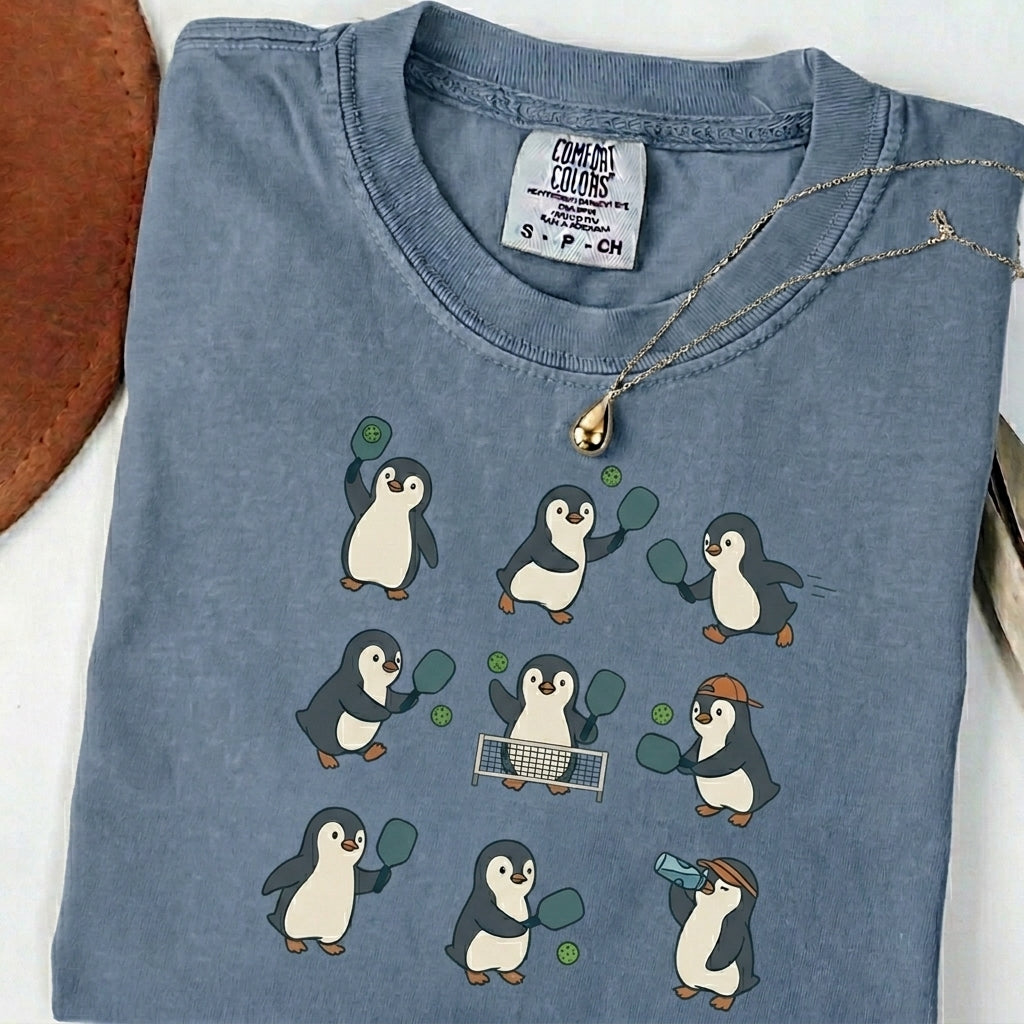 Cute Penguin Pickleball t-shirt in Blue Jean