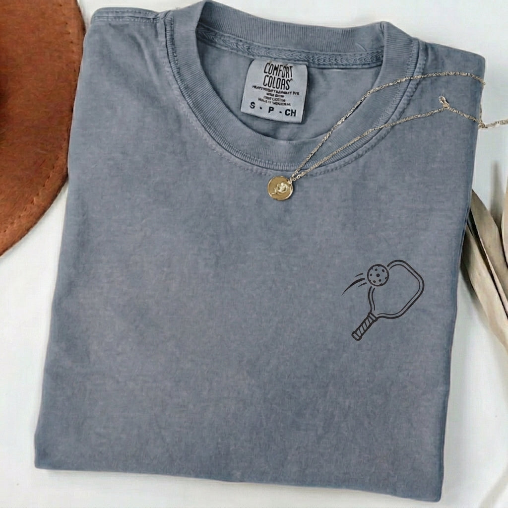 Minimalist Pickleball Paddle t-shirt in Blue Jean