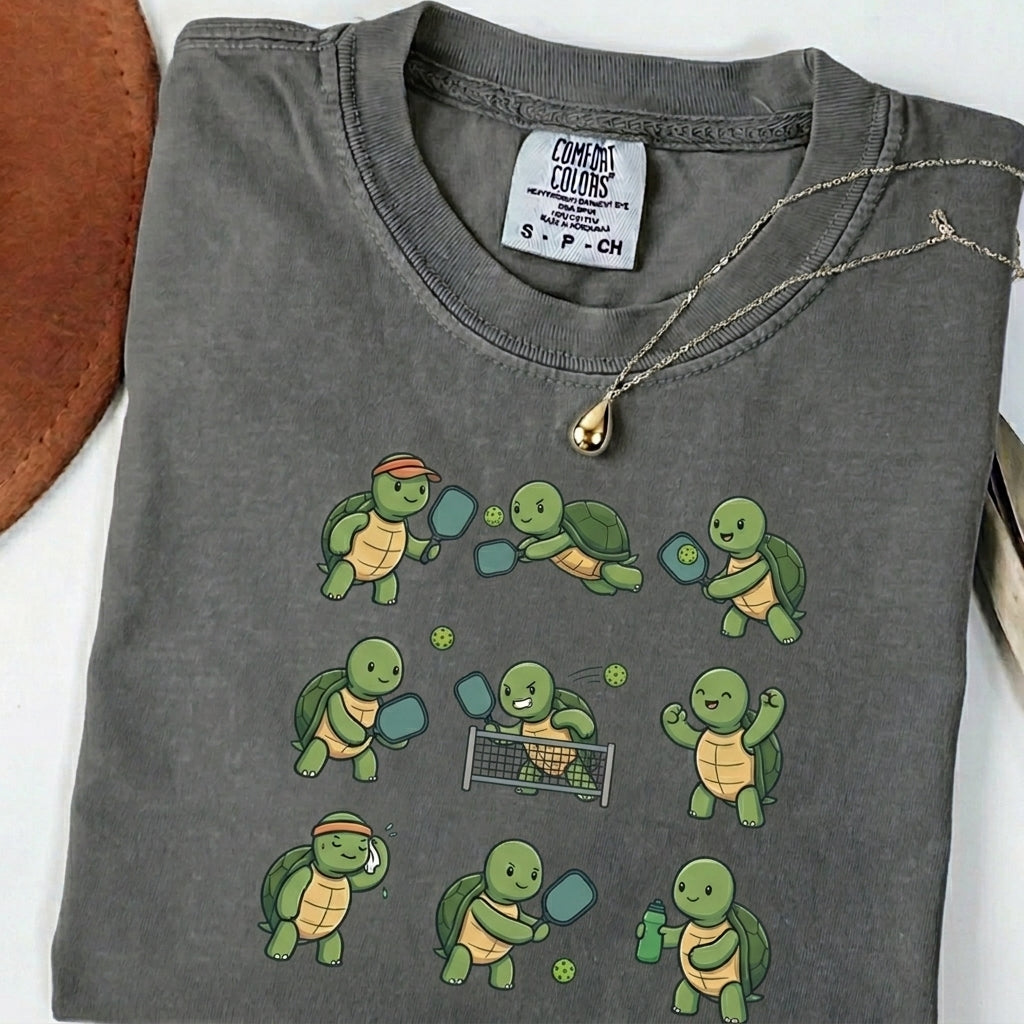 Cute Turtle Pickleball t-shirt in Pepper