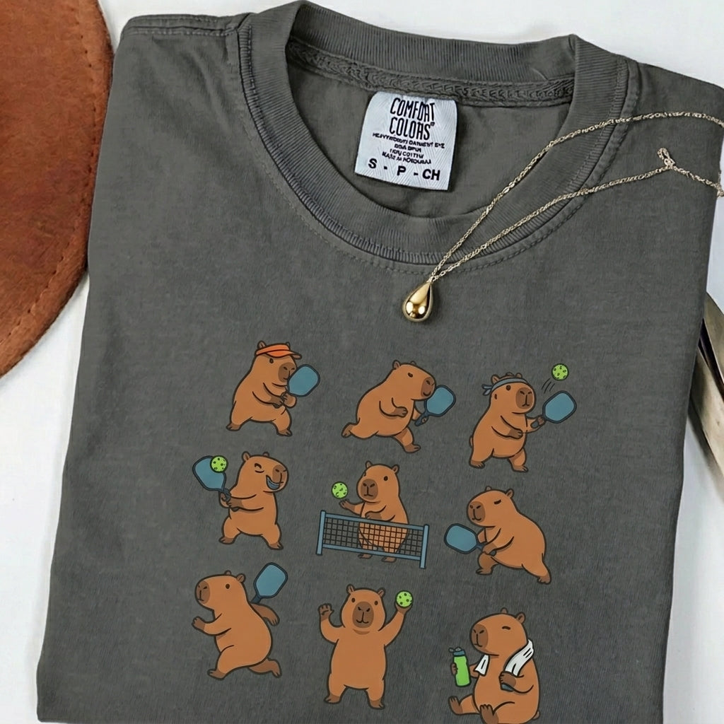 Cute Capybara Pickleball t-shirt in Pepper