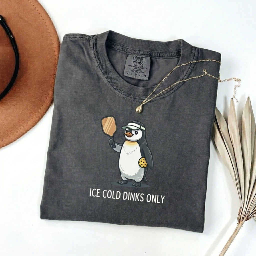 Ice Cold Dinks Only Penguin Pickleball t-shirt in Pepper