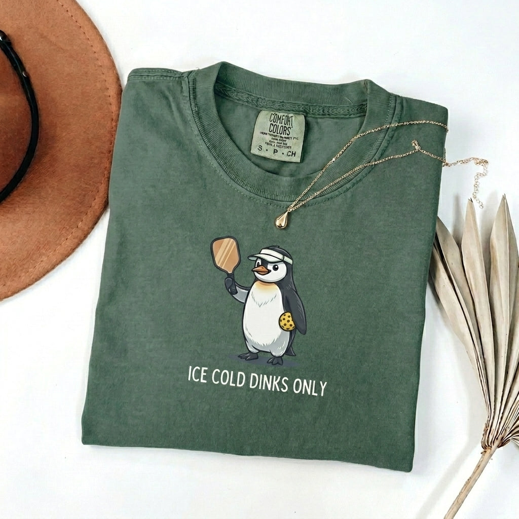 Ice Cold Dinks Only Penguin Pickleball t-shirt in Blue Spruce
