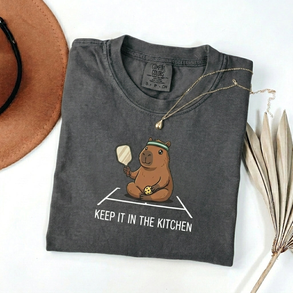 Keep It In The Kitchen Capybara Pickleball t-shirt in Pepper