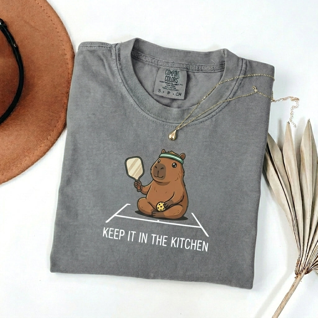 Keep It In The Kitchen Capybara Pickleball t-shirt in Grey