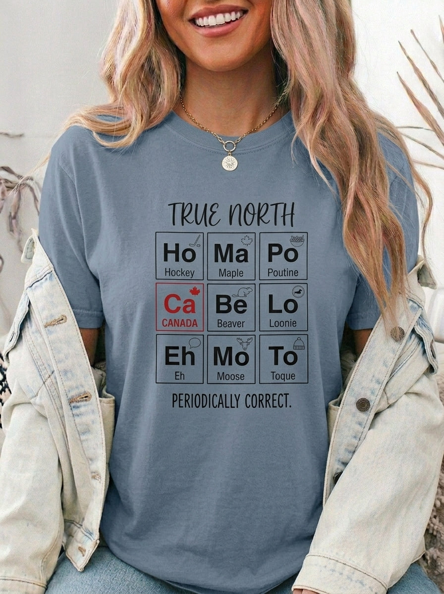 Funny Canada Shirt, Canadian Periodic Table Tee, True North, Unisex Canada Day Gift for Her & Him, Hockey Poutine Moose Eh, Comfort Colors
