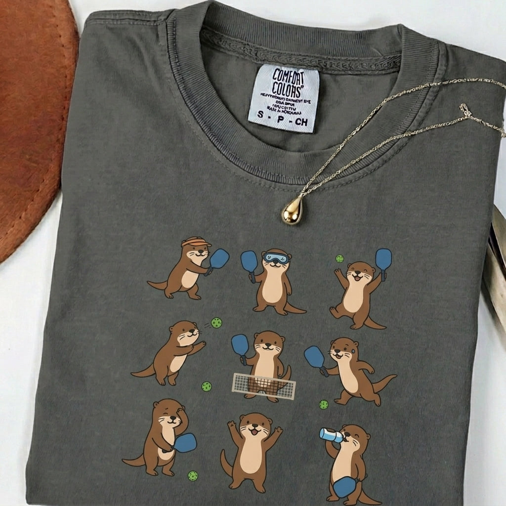 Cute Otter Pickleball t-shirt in Pepper