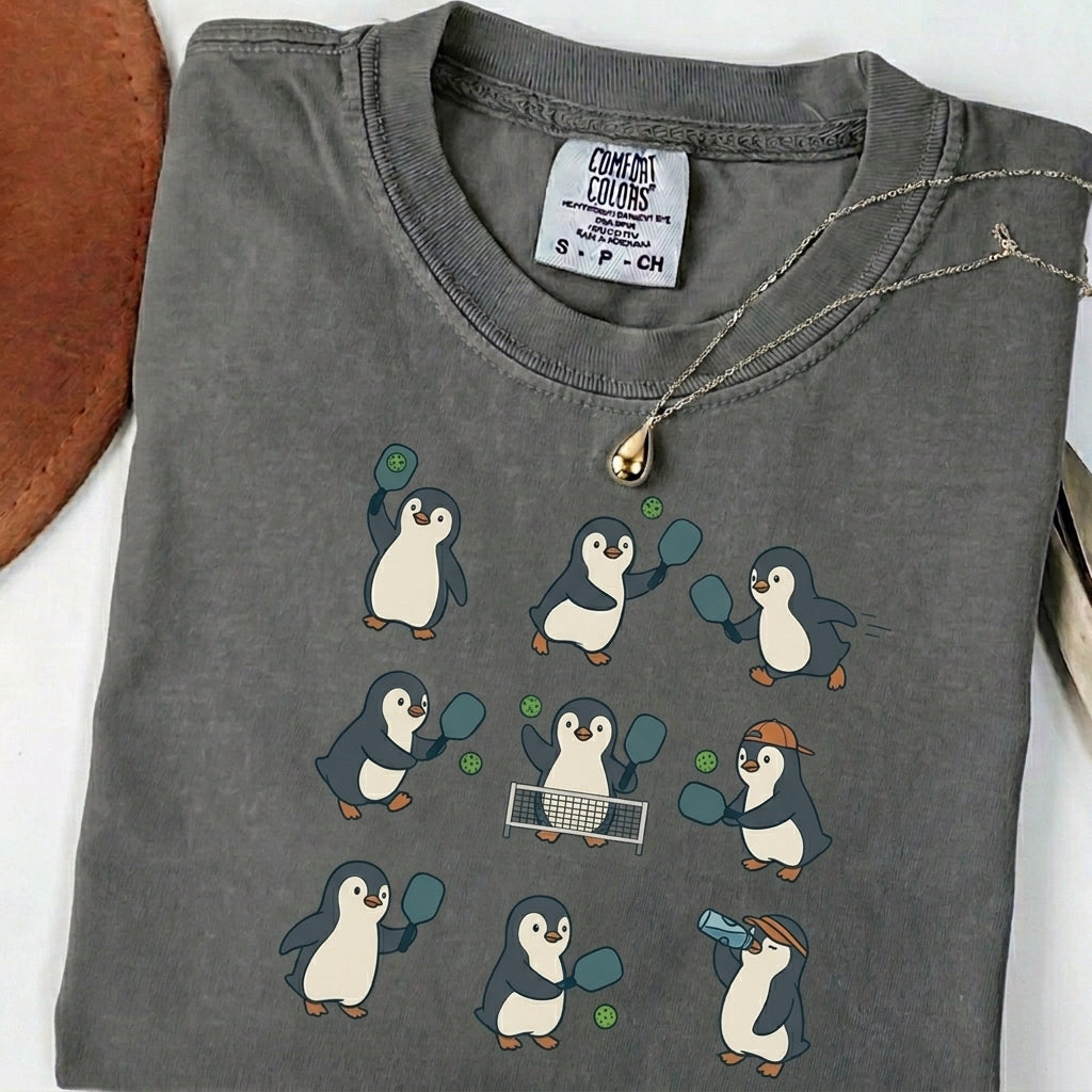 Cute Penguin Pickleball t-shirt in Pepper