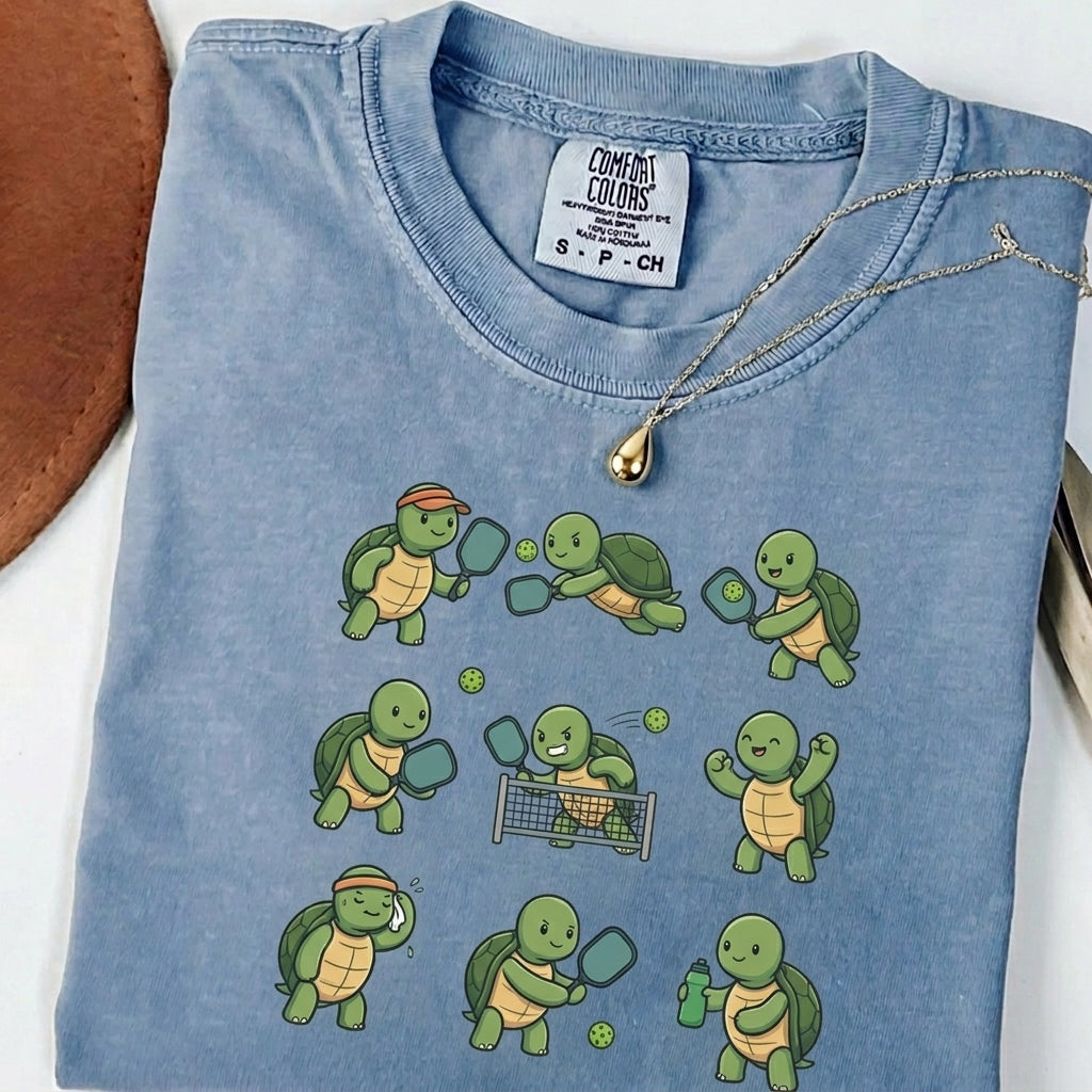 Cute Turtle Pickleball t-shirt in Blue Jean