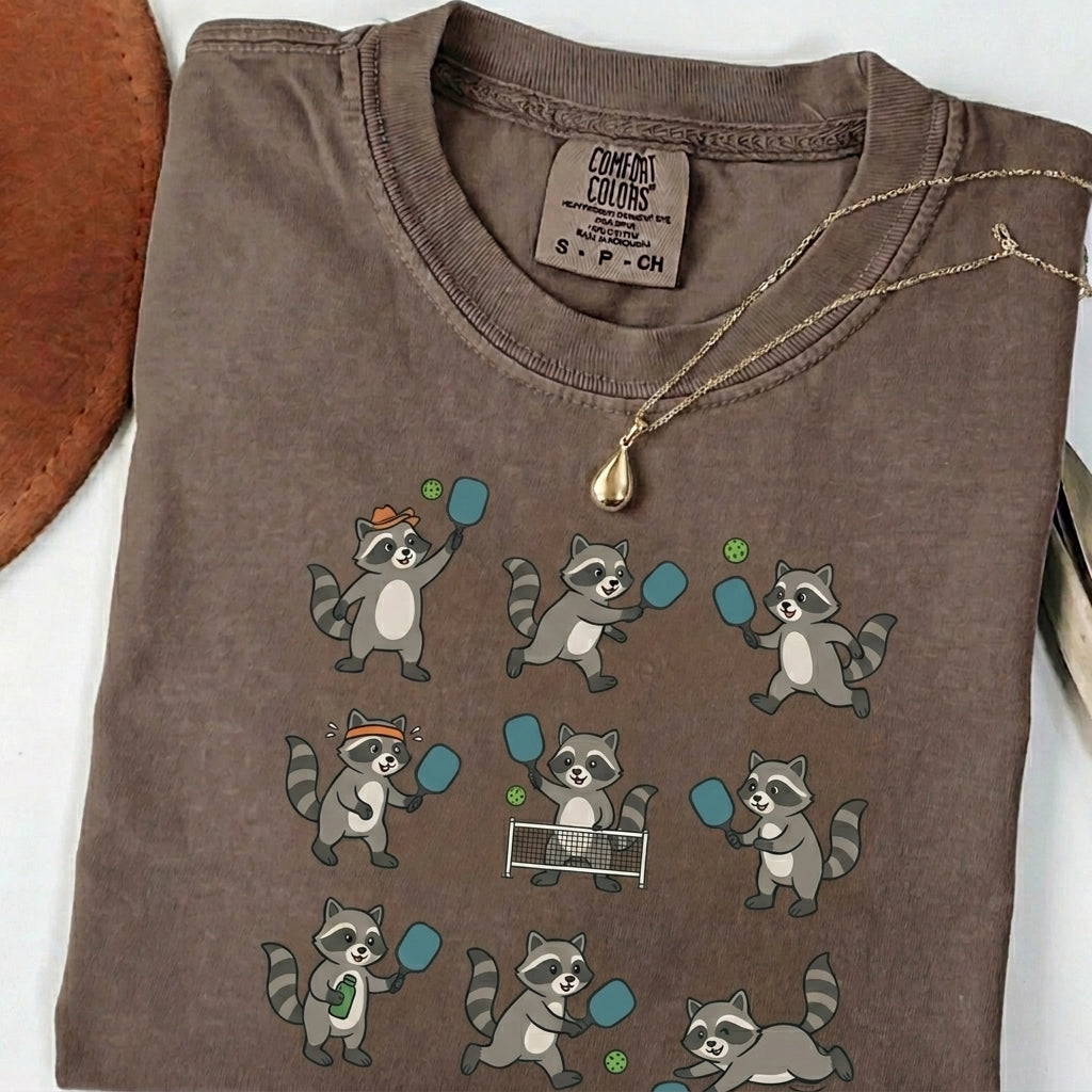 Cute Raccoon Pickleball t-shirt in Espresso