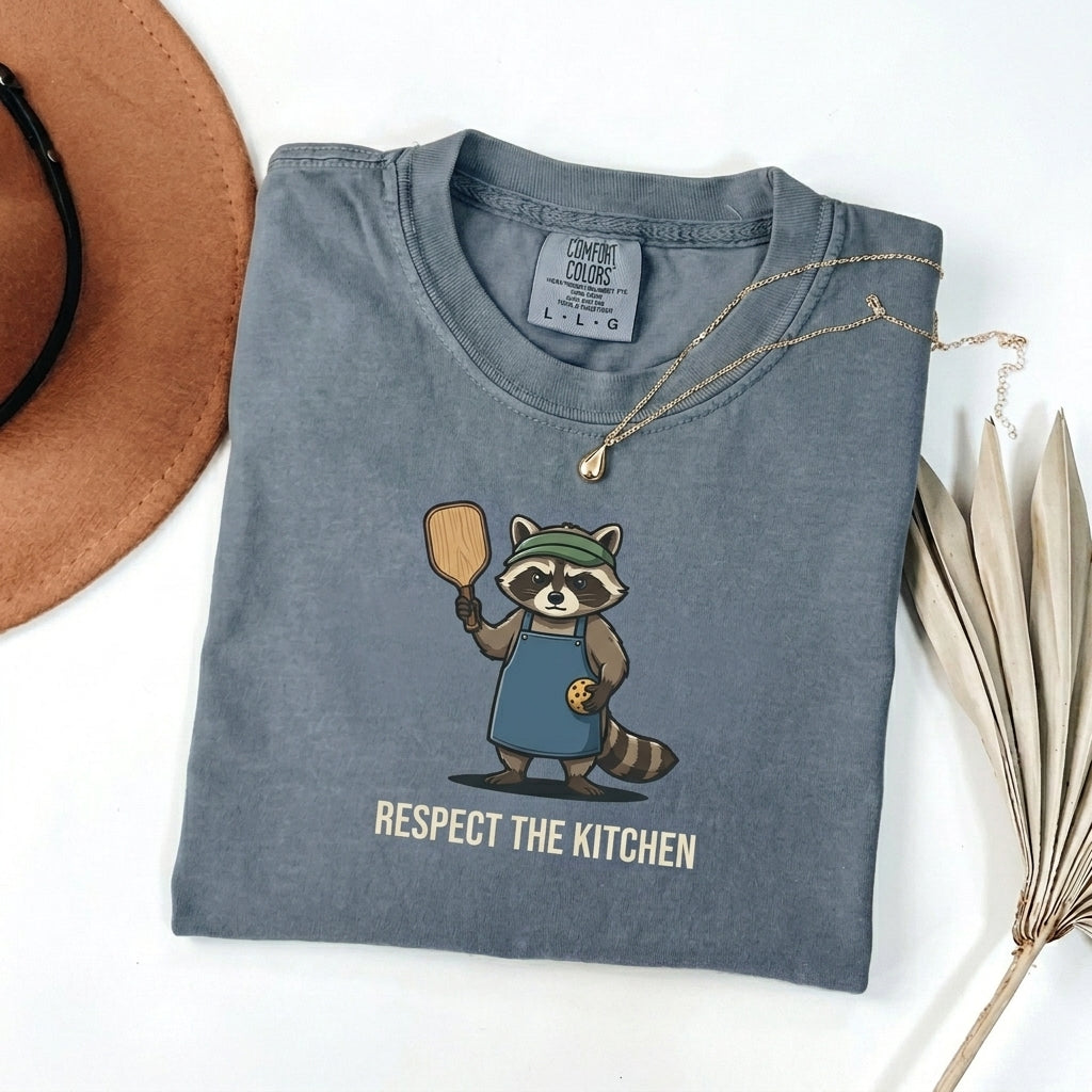 Respect The Kitchen Raccoon Pickleball t-shirt in Blue Jean