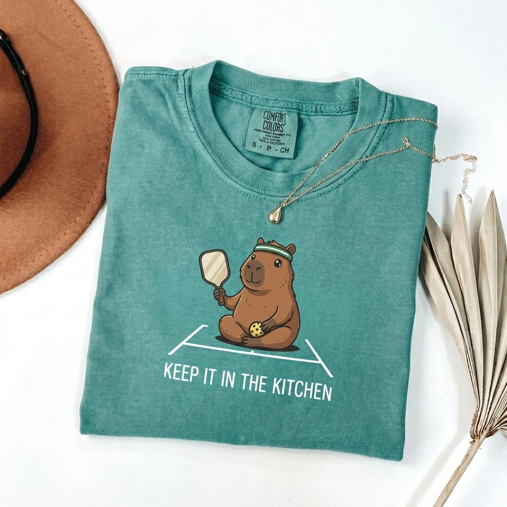 Keep It In The Kitchen Capybara Pickleball t-shirt in Seafoam