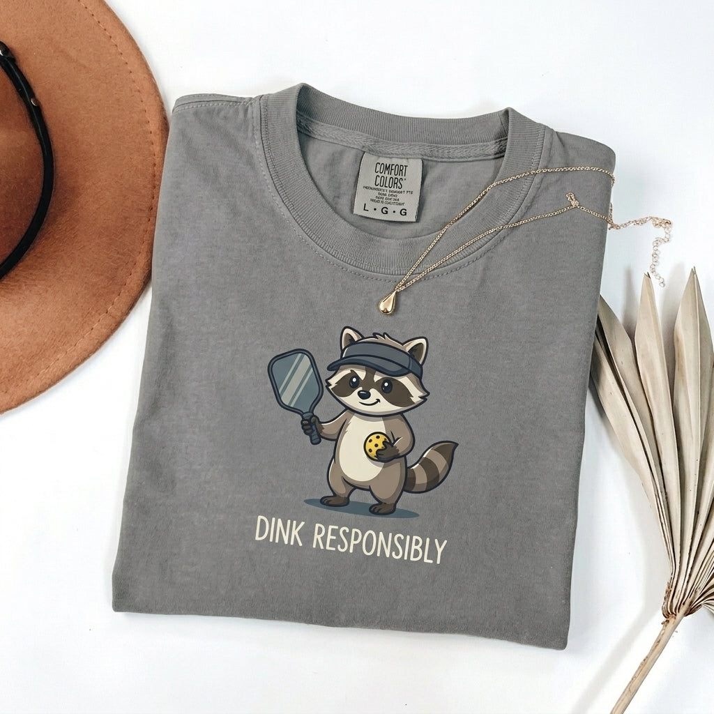 Dink Responsibly Raccoon Pickleball t-shirt in Grey