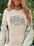 Vintage Patriotic American USA Print T-Shirt, Independence Day Red White Blue 1776 Unisex Graphic Tee
