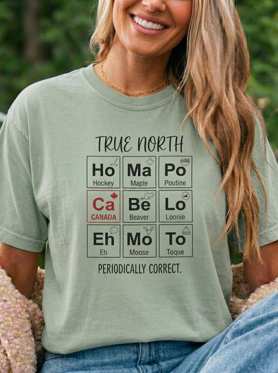 Funny Canada Shirt, Canadian Periodic Table Tee, True North, Unisex Canada Day Gift for Her & Him, Hockey Poutine Moose Eh, Comfort Colors