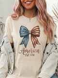 Vintage Patriotic American Bow Ribbon T-Shirt, Independence Day Unisex Red White Blue Graphic Tee
