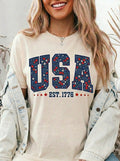 Vintage Patriotic American Start Print T-Shirt, Independence Day Unisex Red White Blue 1776 Graphic Tee