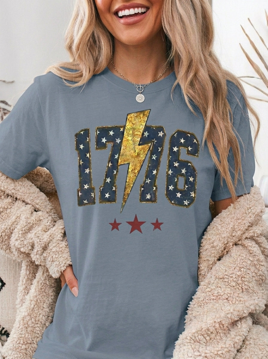 Vintage Patriotic American USA 1776 T-Shirt, Independence Day Red White Blue Unisex Graphic Tee
