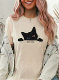 Patriotic Black Cat Shirt, 4th of July Peeking Cat Tee, Funny Cat Lover EST 1776 Graphic Shirt, Vintage Independence Day USA Tee, Gift
