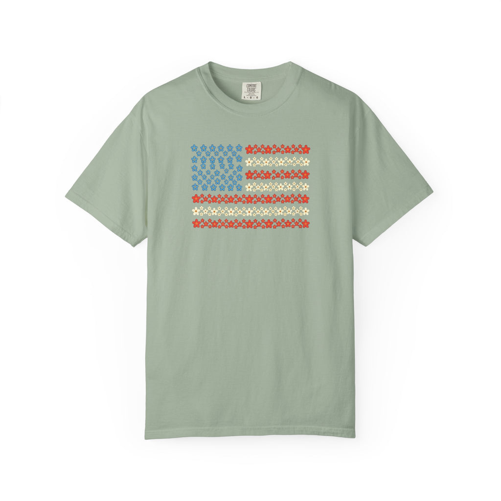 Floral American Flag t-shirt in Bay