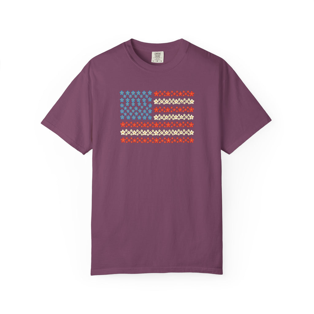 Floral American Flag t-shirt in Berry