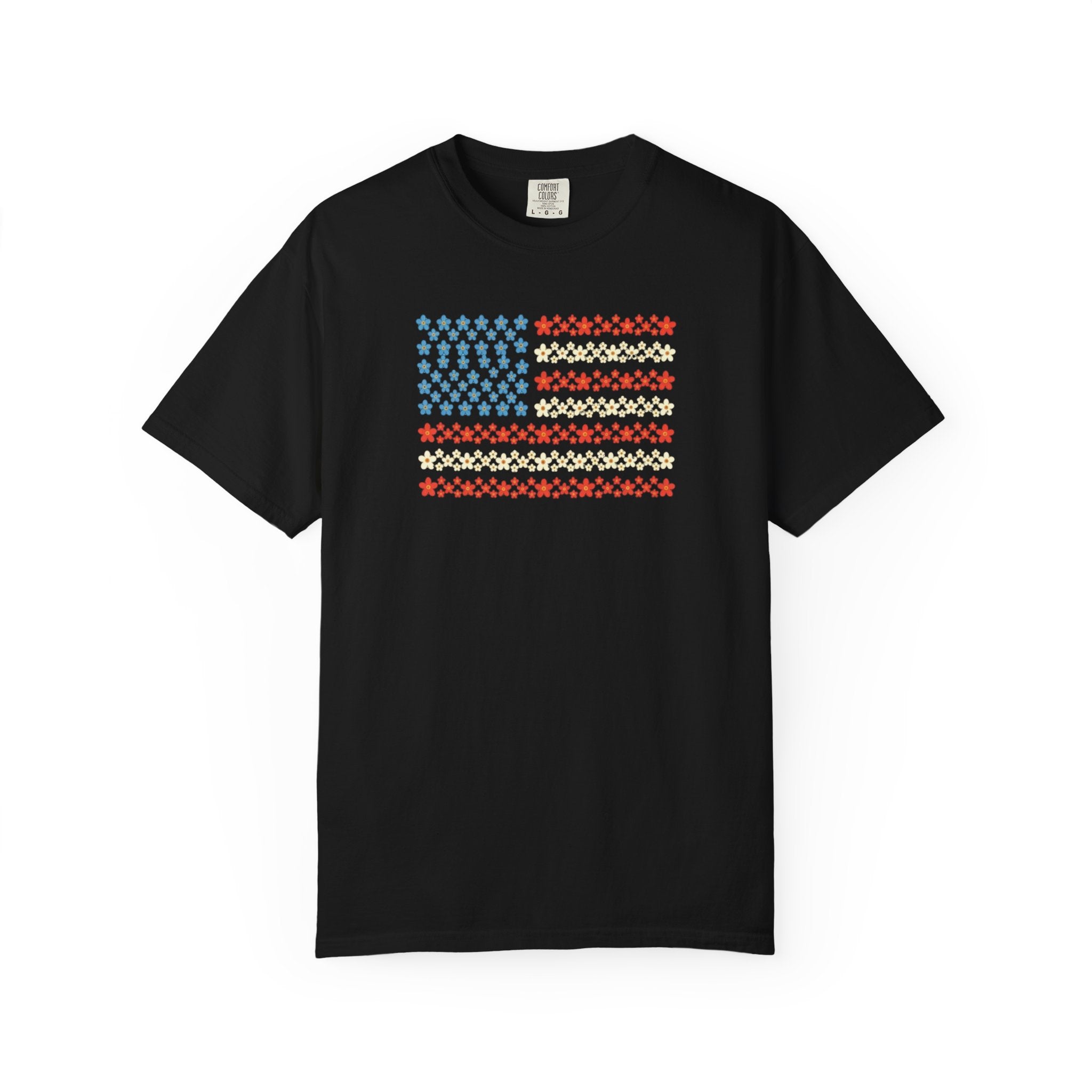 Floral American Flag t-shirt in Black