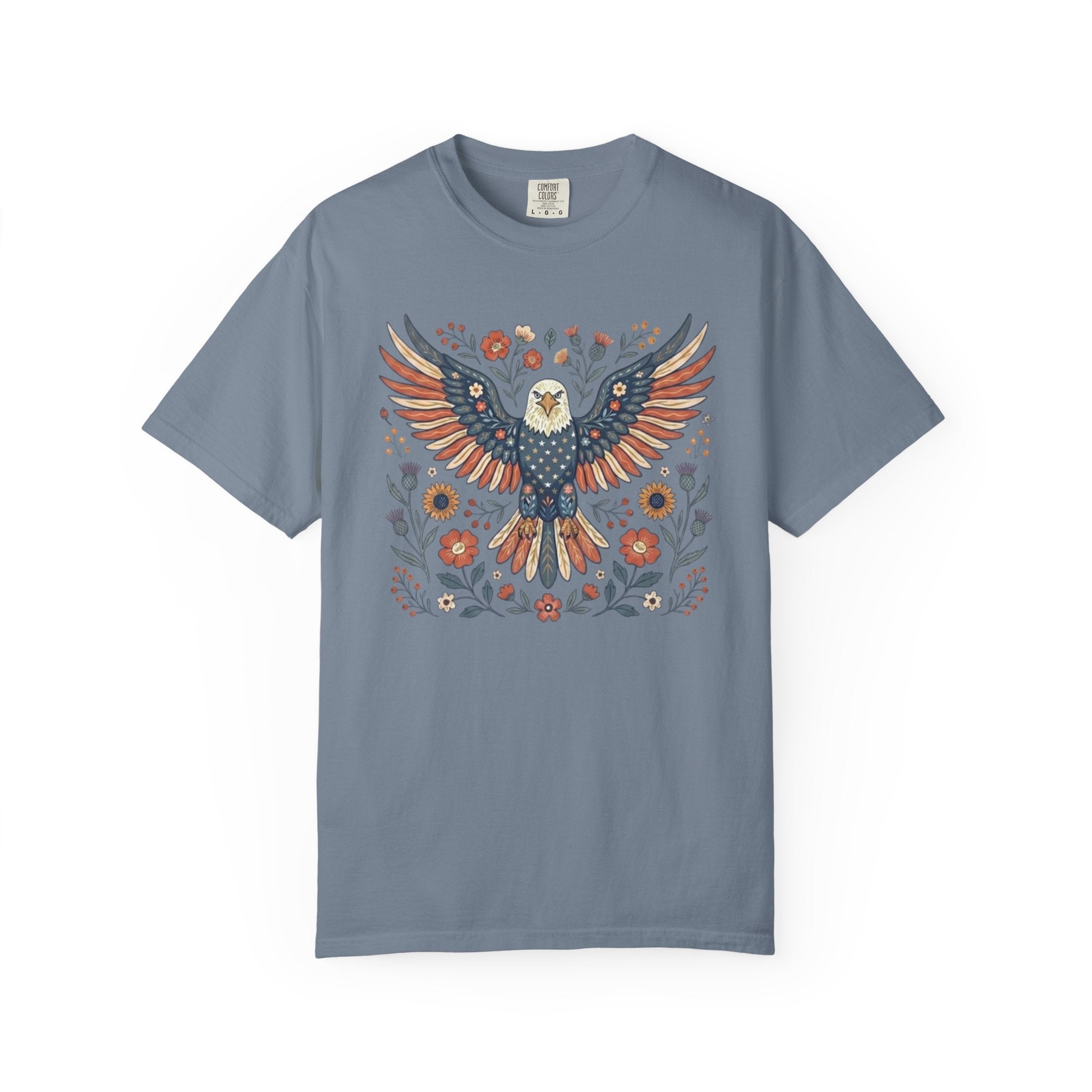 Folk-Art American Eagle t-shirt in Blue Jean