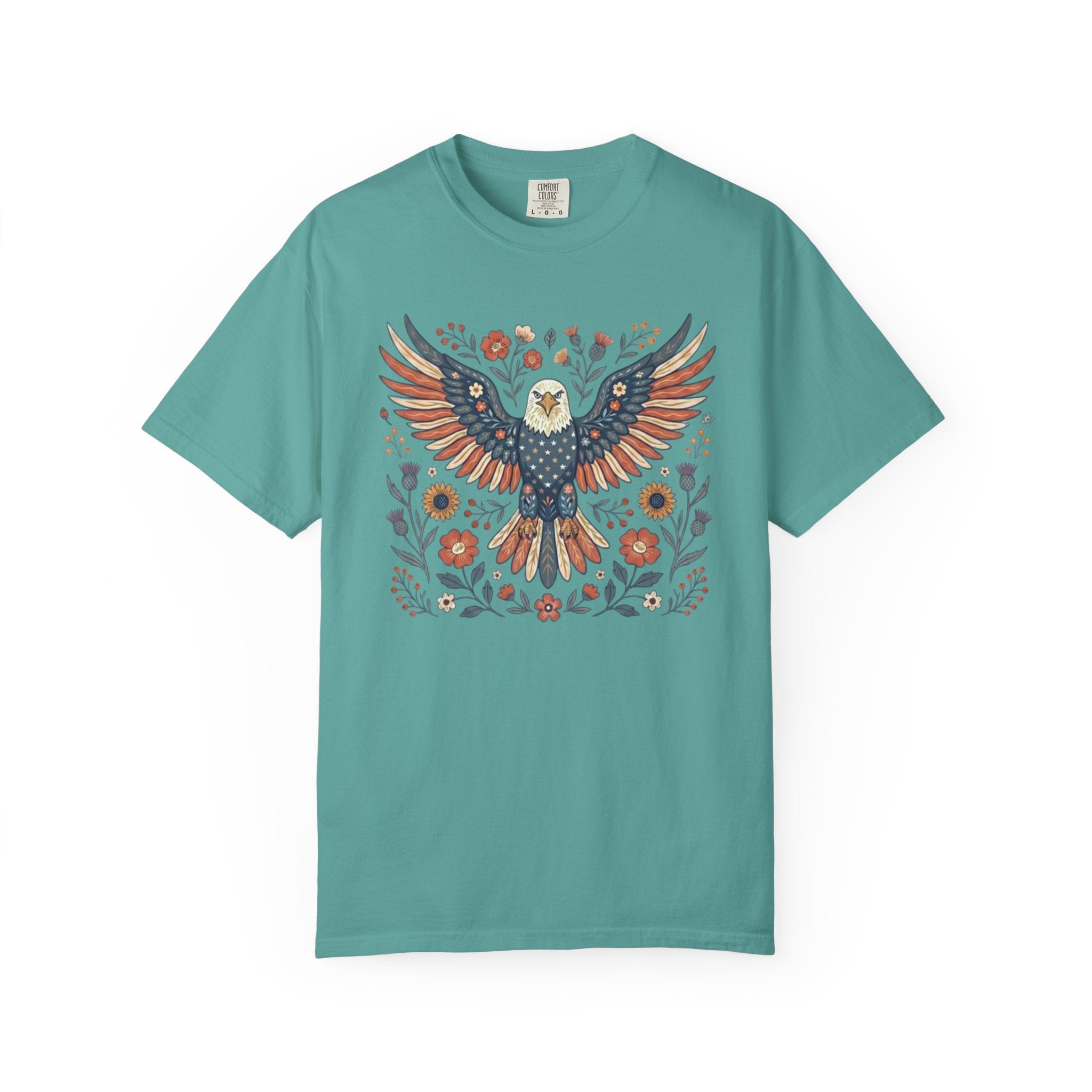 Folk-Art American Eagle t-shirt in Seafoam