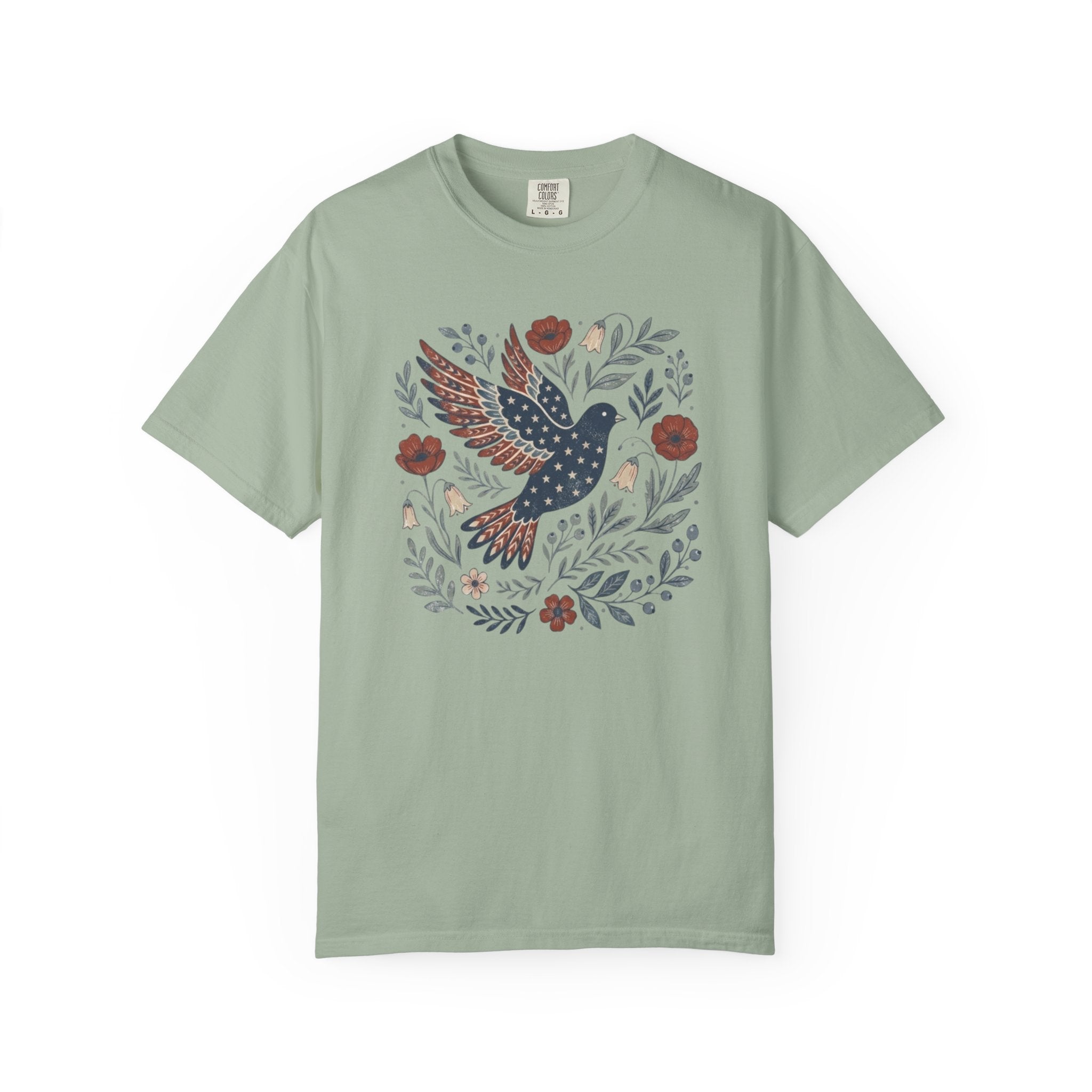 Folk-Art American Flag Bird t-shirt in Bay