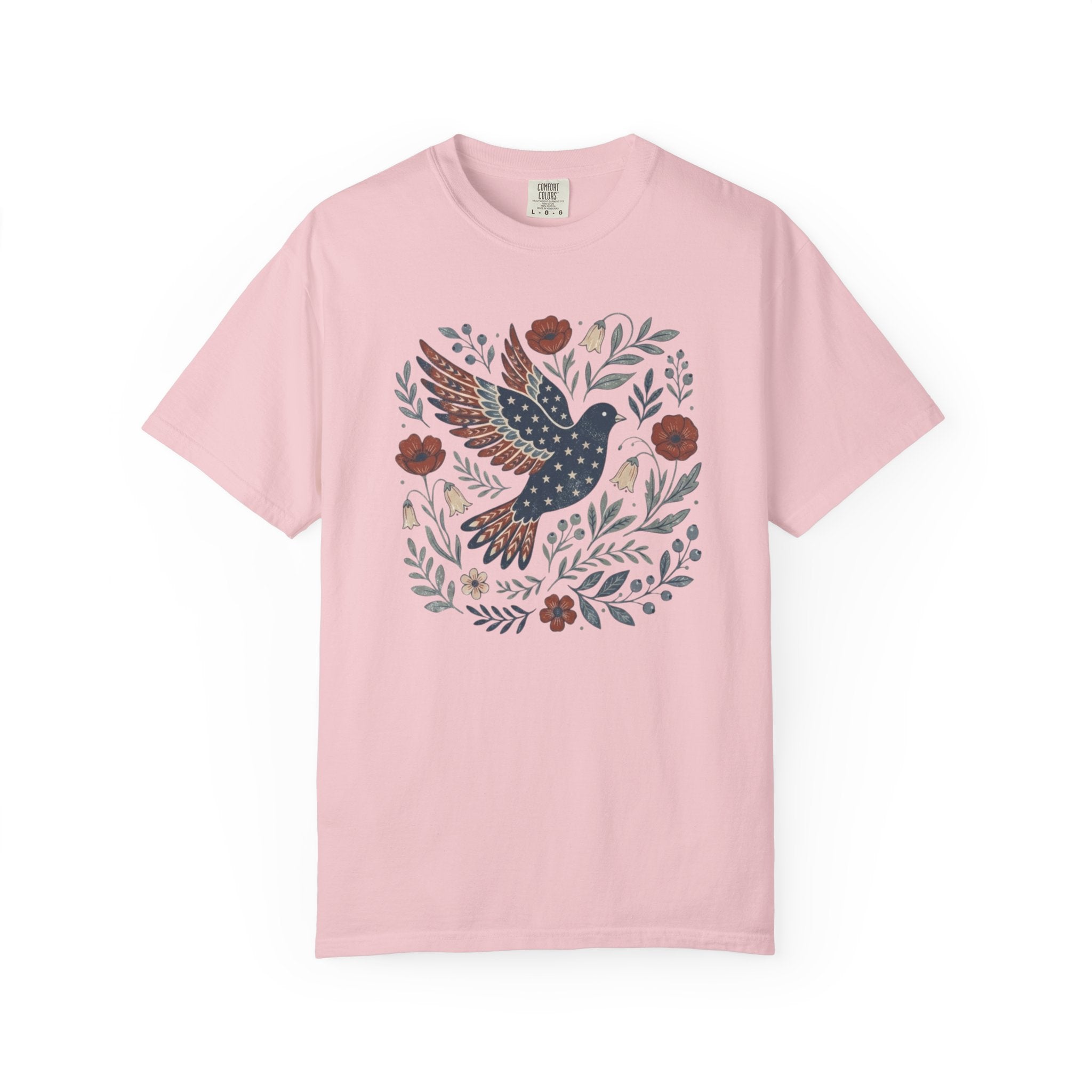 Folk-Art American Flag Bird t-shirt in Blossom