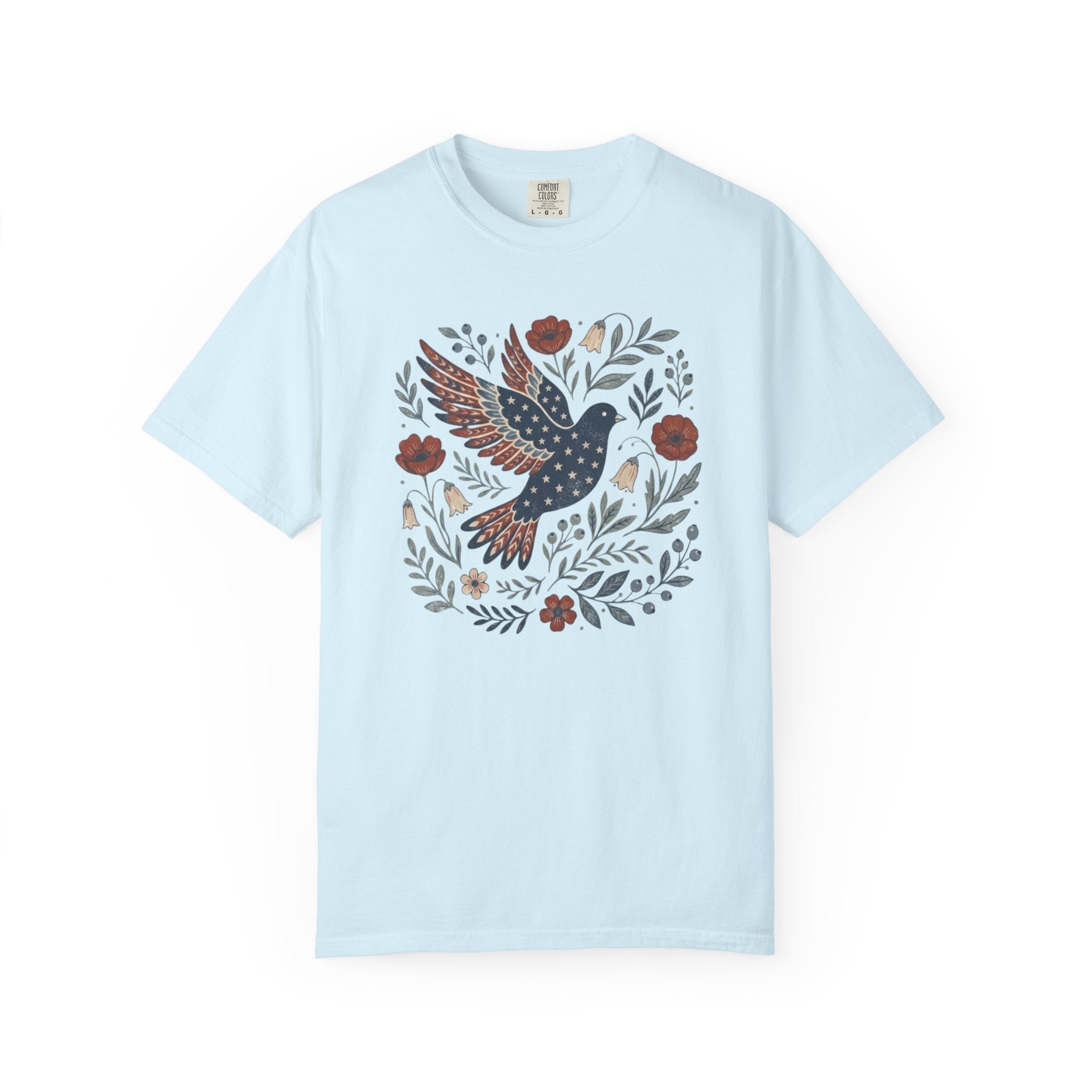 Folk-Art American Flag Bird t-shirt in Chambray