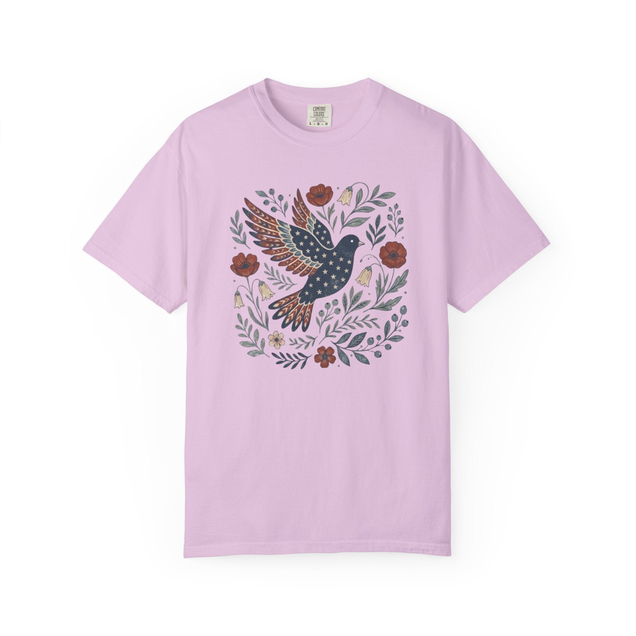 Folk-Art American Flag Bird t-shirt in Orchid