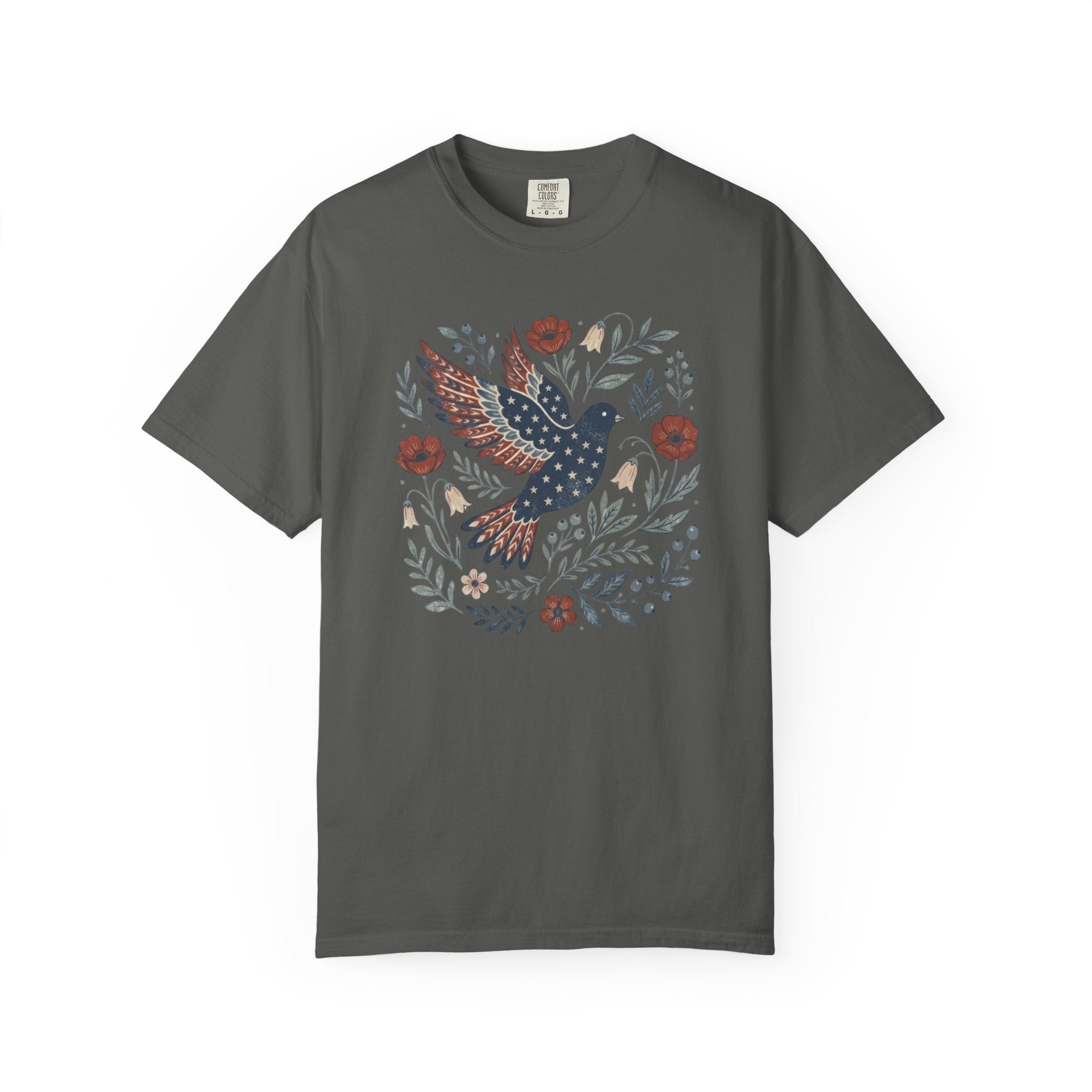 Folk-Art American Flag Bird t-shirt in Pepper