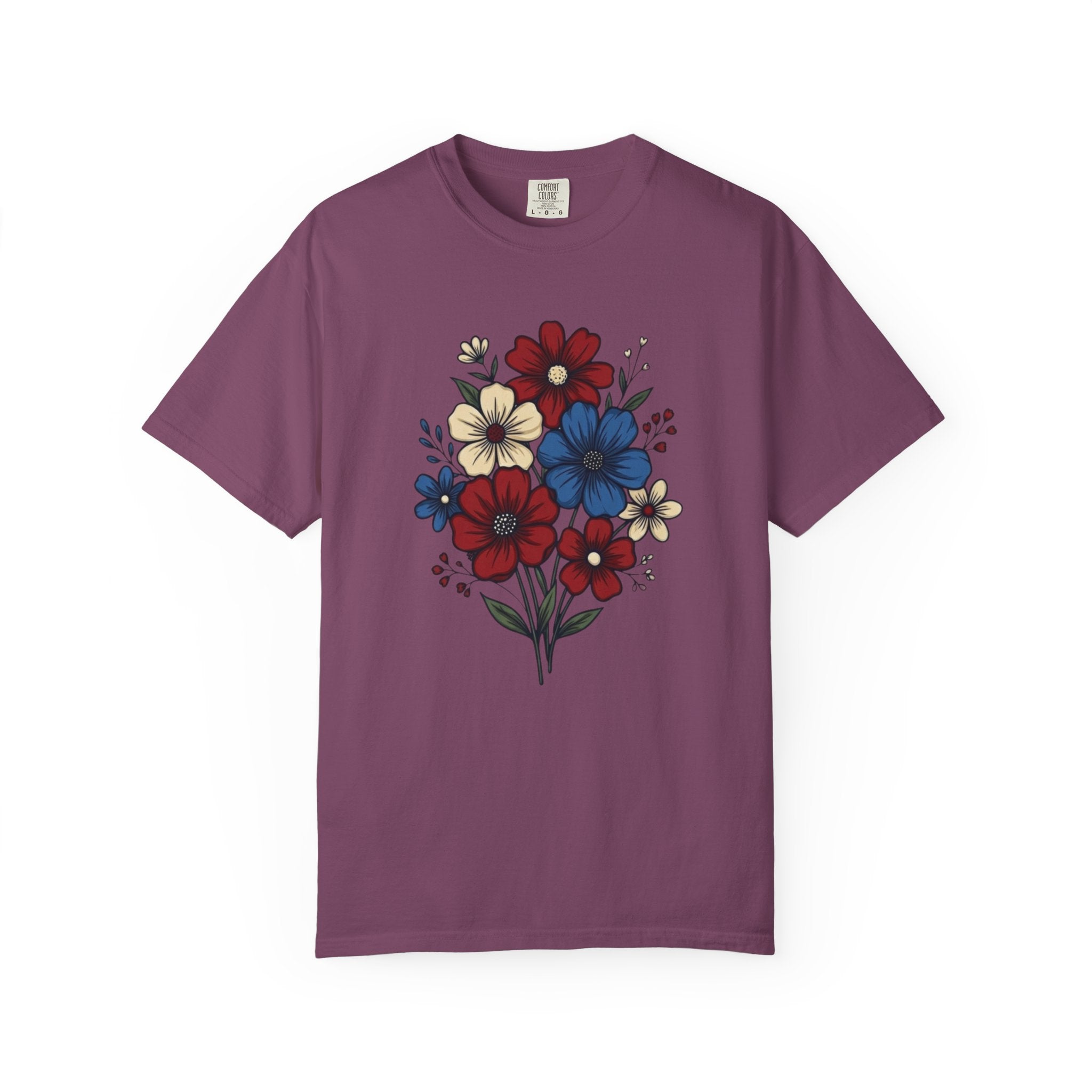 Freedom and Blooms Patriotic Floral t-shirt in Berry