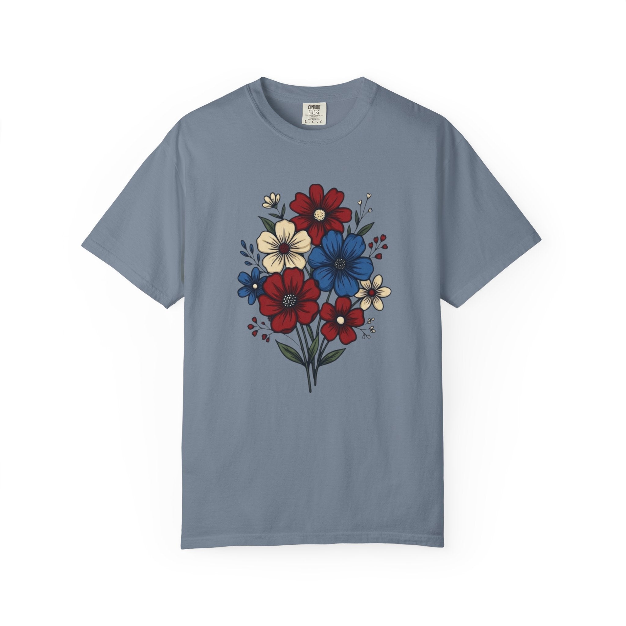 Freedom and Blooms Patriotic Floral t-shirt in Blue Jean