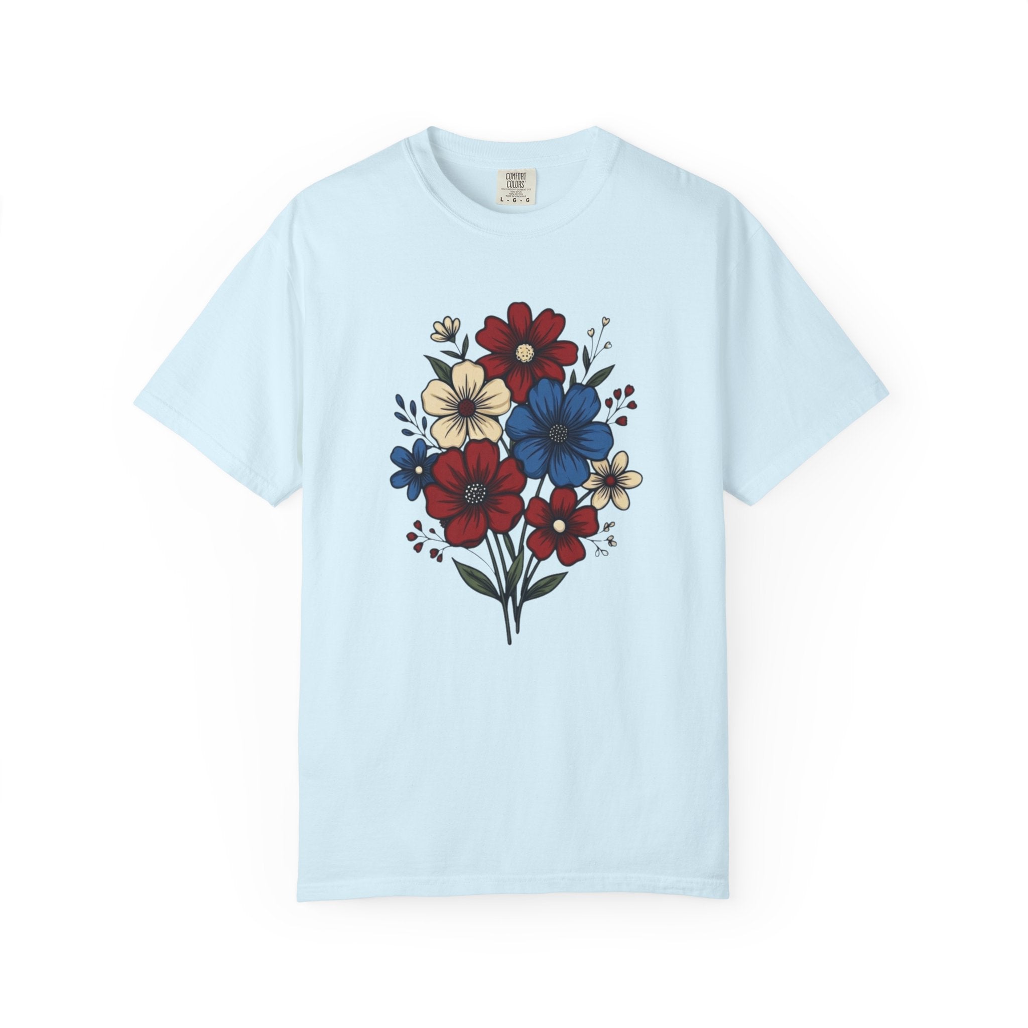 Freedom and Blooms Patriotic Floral t-shirt in Chambray