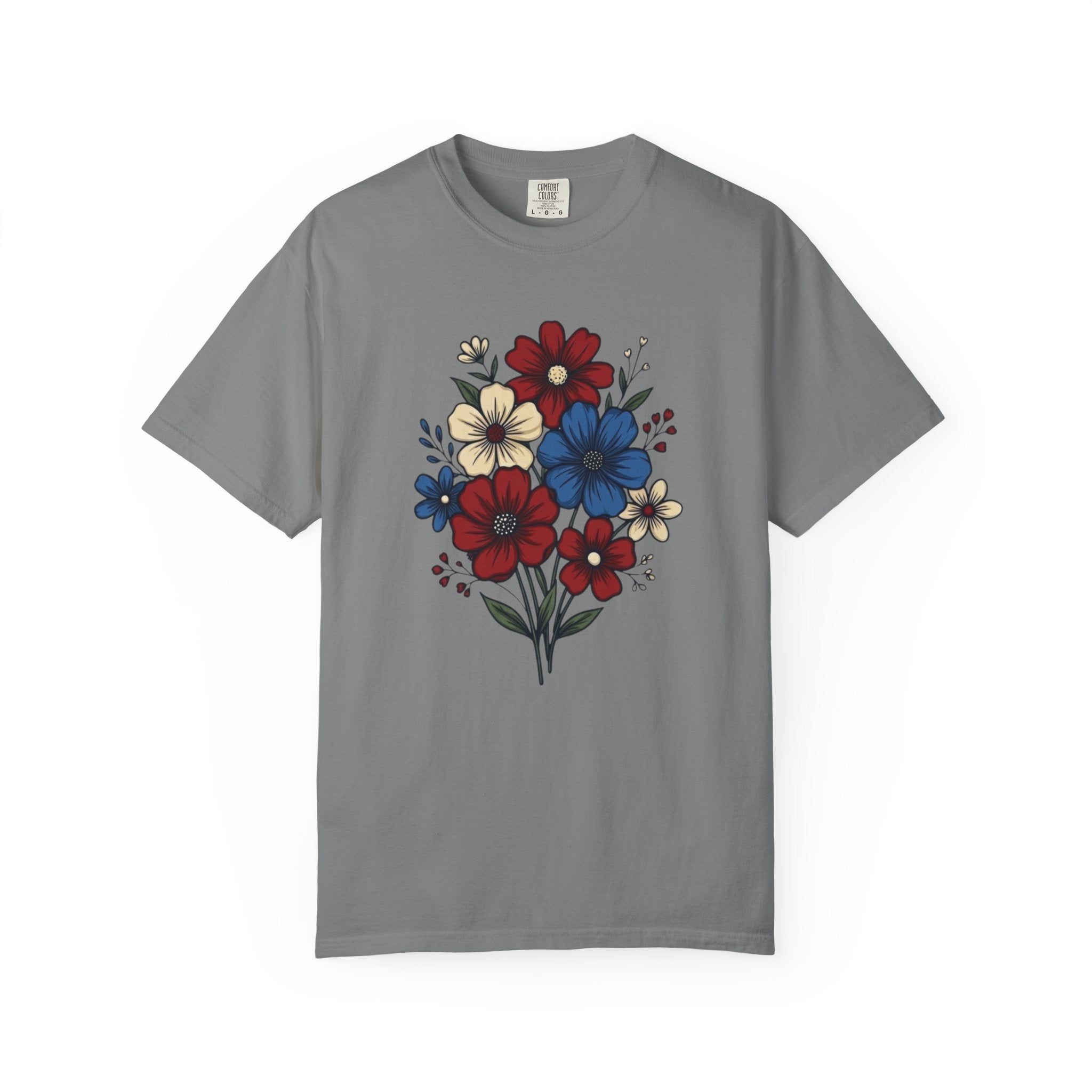 Freedom and Blooms Patriotic Floral t-shirt in Grey